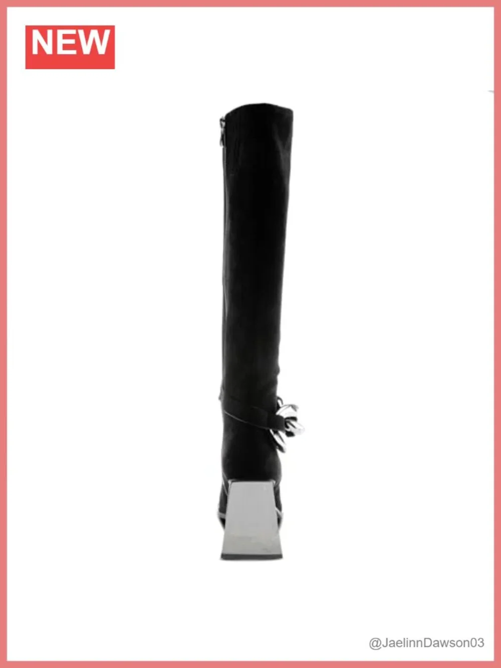 Vegan Microsuede Knee High Boots with Mirrored Triangular Heel and Zipper